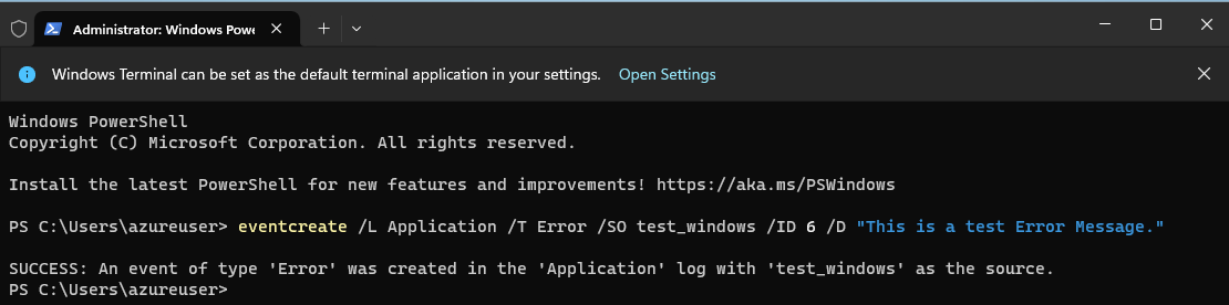 Application ERRORログを発生させる様子